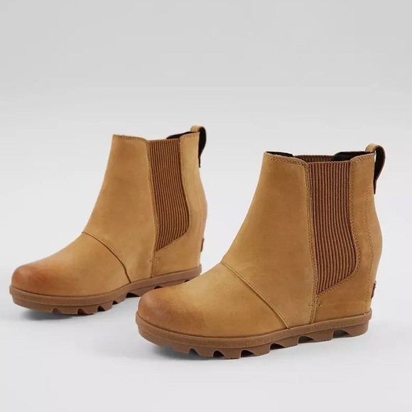 Sorel Joan Of Arctic Leather Wedge Chelsea II Bootie Boot Tan Camel Size 9 - Picture 3 of 15
